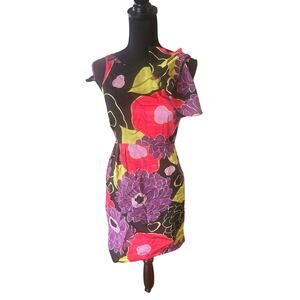 Leifsdottir Anthropologie Black Silk Floral A-Line Dress Size M